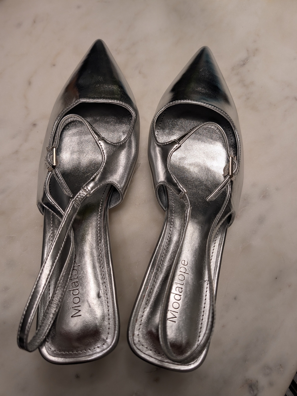 TikTok Shop Viral Silver Pointed-Toe Slingback Flats - Metallic Silver Size 10
